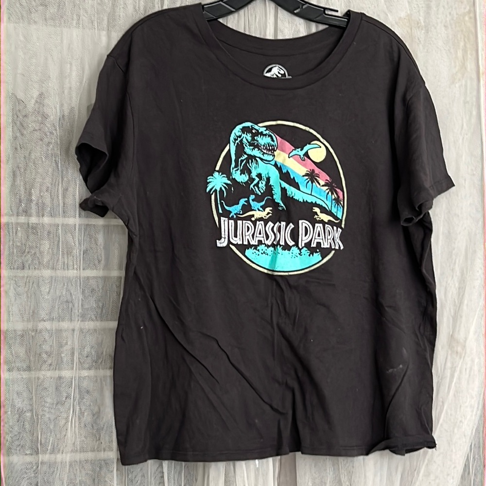 ⭐️ Jurassic World black short sleeve tee Jurassic Park on front light blue XXL
